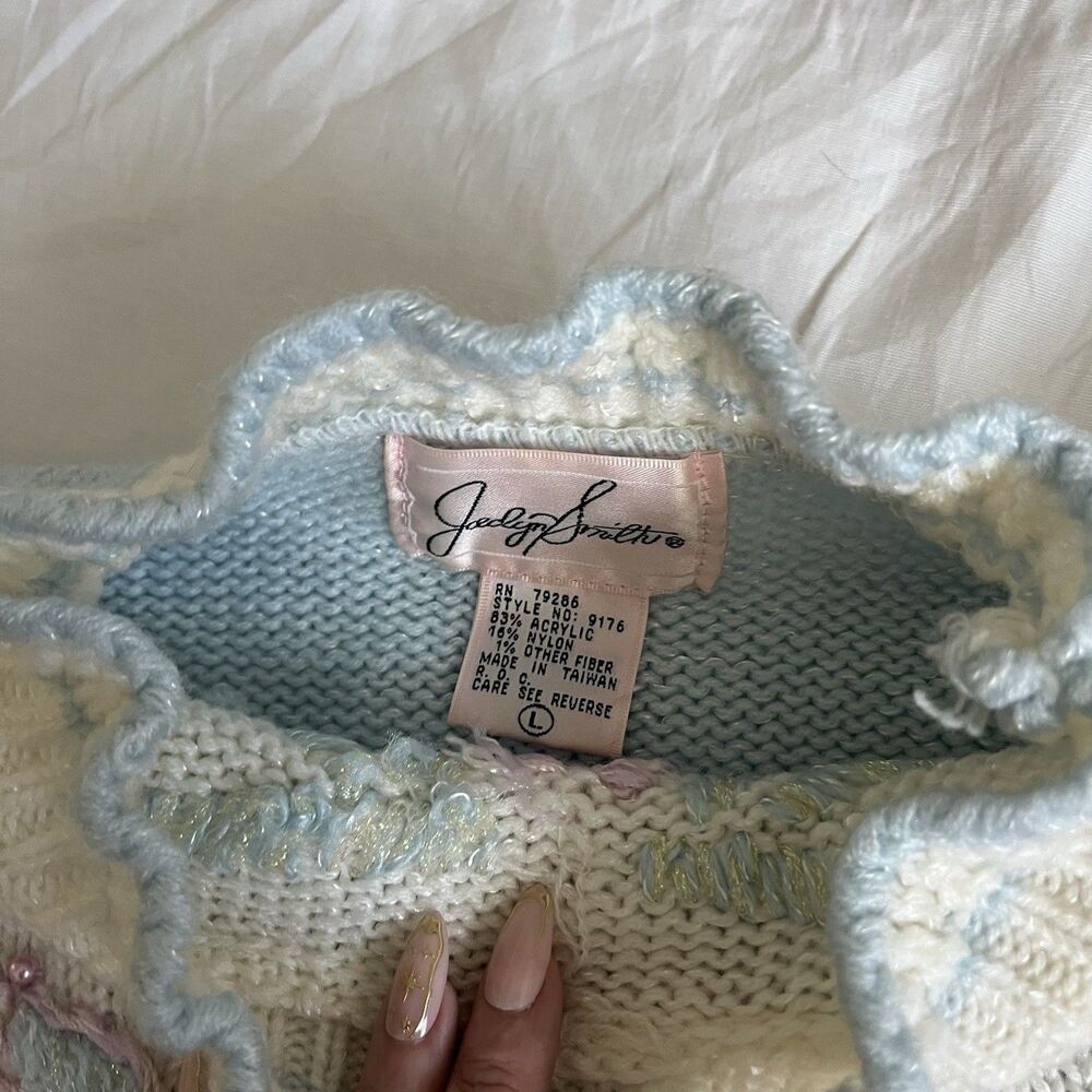 Vintage 80s/90s Pastel Beaded Embroidered Cottagecore Sweater L Jaclyn Smith - Picture 3 of 3